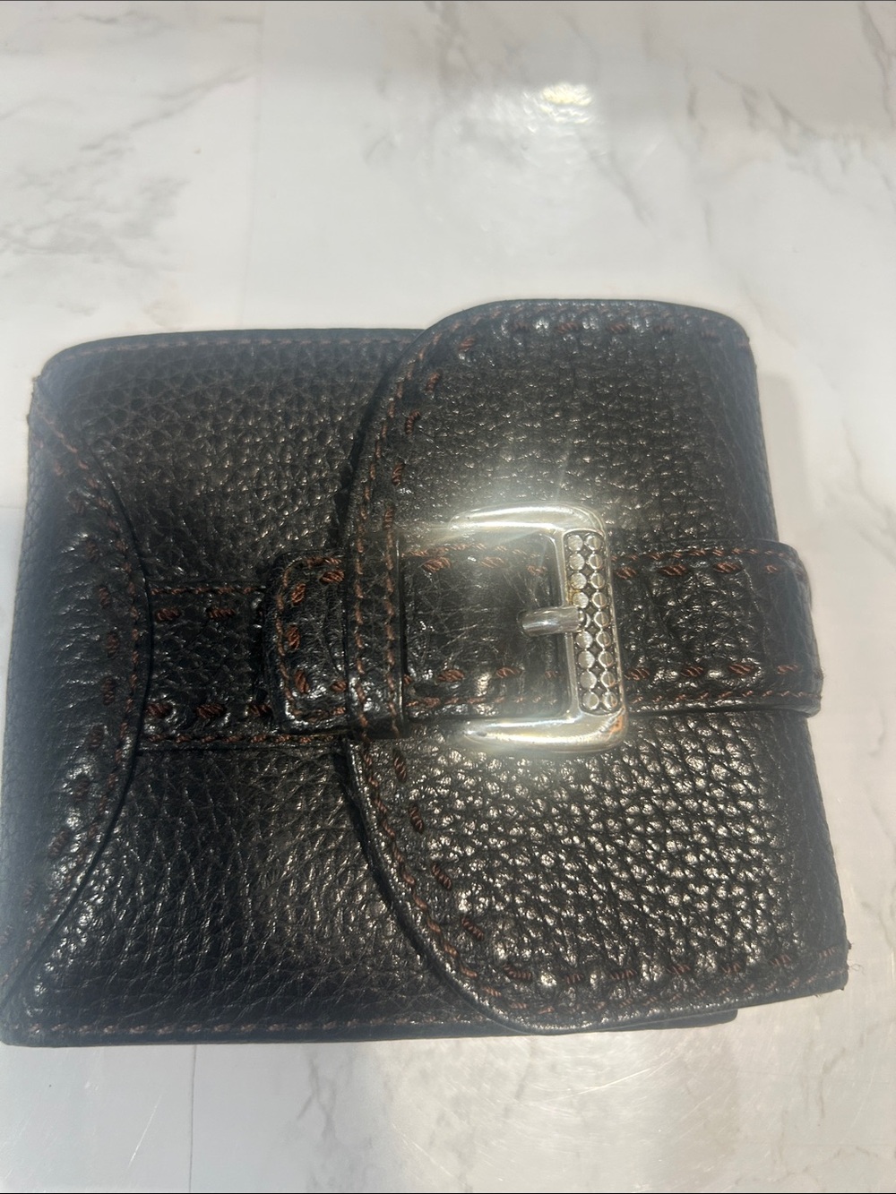 Brighton Black Leather Bifold Wallet with Buckle Accent